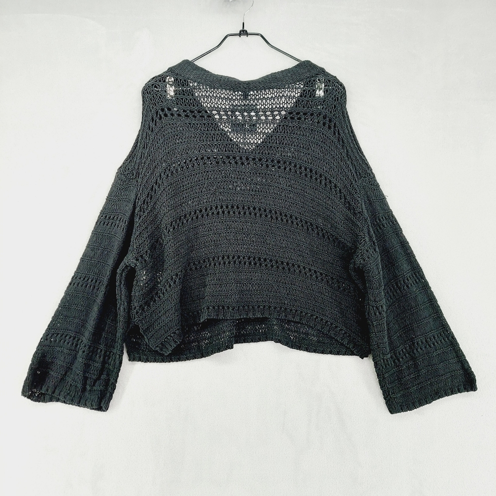 New Joe's Women's Black V-Neck Long Sleeve Knit Crochet Cropped Sweater P3690 - Picture 5 of 8